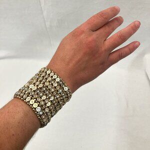White House Black Market Rhinestone Gold Stretch Cuff Bracelet